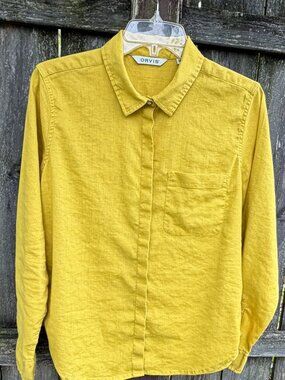 ORVIS Linen Blend Mustard Yellow India LS Button Up Shirt M